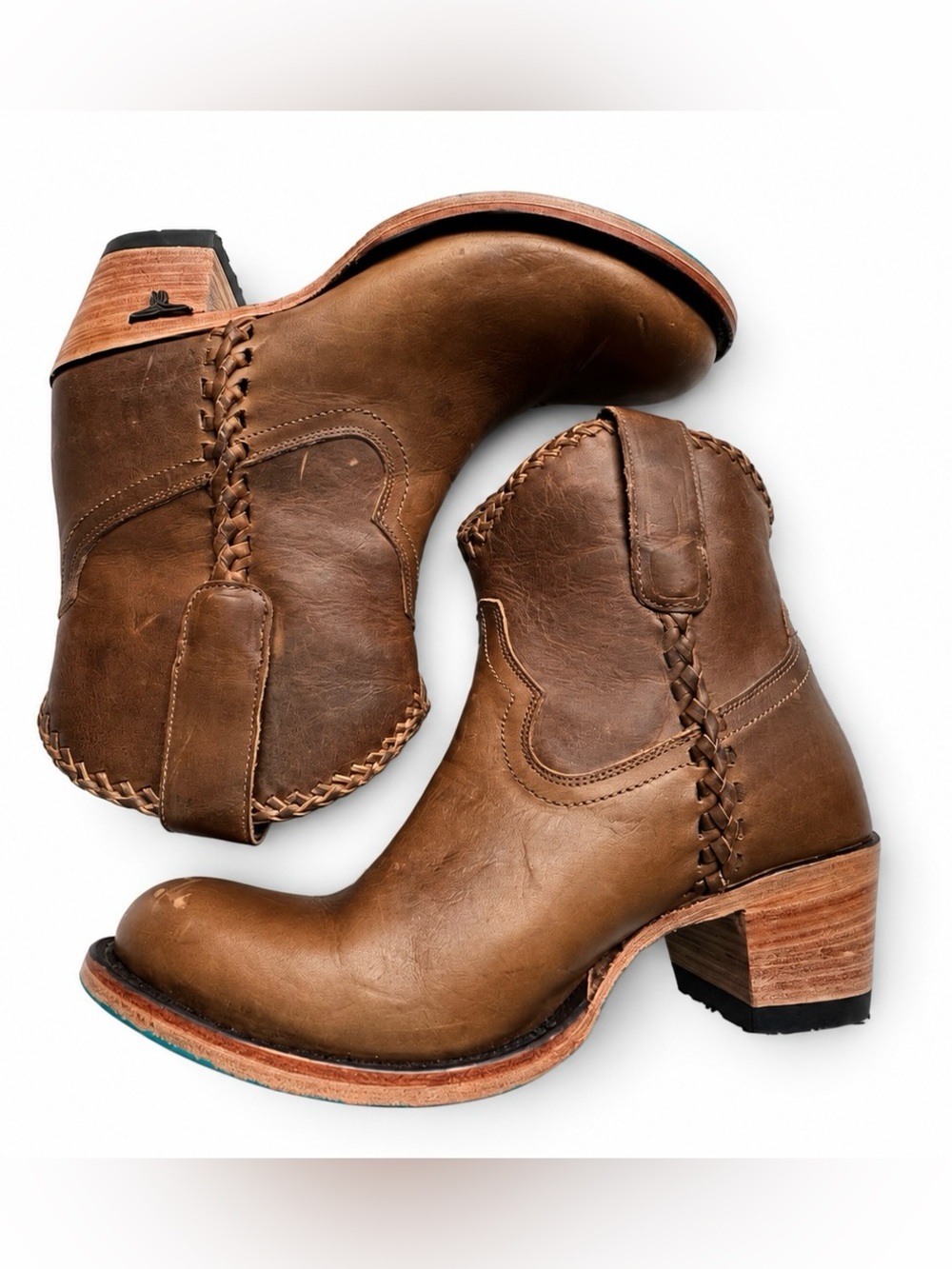 Lane Plain Jane Braided Brown Leather Western Booties Size 7.5 NEW $250
